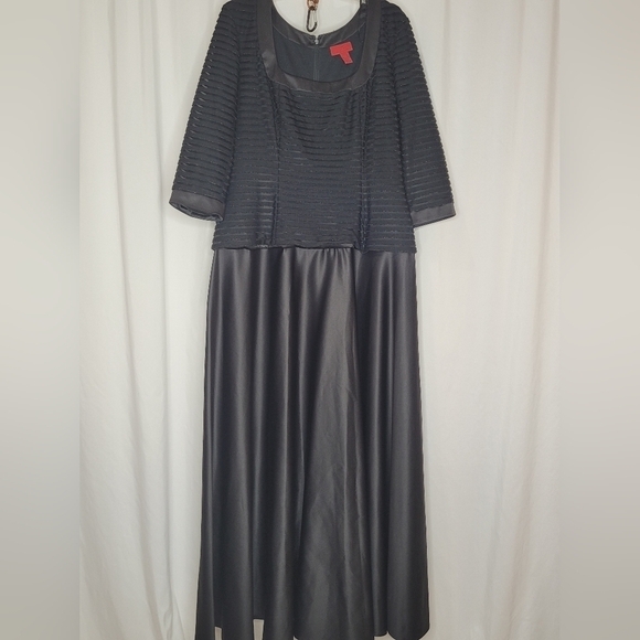 JS Collections Black Subtle Sparkle Top Satin A-Line Skirt Maxi Gown - Size 16 - Picture 1 of 9